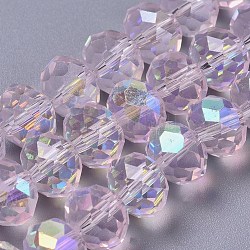 Electroplate Glass Beads, Half AB Color Plated, Faceted, Rondelle, Pink, 12x8mm, Hole: 2mm