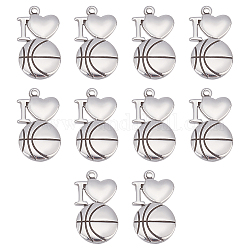 UNICRAFTALE 10Pcs 304 Stainless Steel Pendants I Love with Basketball Pendant Charms Hole 2mm Sports Style Pendant Metal Charms for Braclet Necklace Jewelry Making Stainless Steel Color