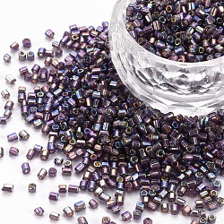 Glass tubulär Perlen, silber gefütterte Farben Regenbogen, Medium lila, 2.5~3x2 mm, Bohrung: 0.9 mm, ca. 15000 Stk. / Pfund