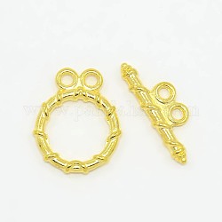 Tibetan Style Toggle Clasps, Lead Free and Cadmium Free, Golden, Ring: 18x15mm, Bar: 20x2, hole: 2mm.