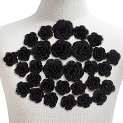 Nbeads 3d цветок розы полиэстер компьютеризированный вышитый орнамент аксессуары, для костюма, шляпа, пакет, чёрные, 42x10 mm и 28x11 mm, 30 шт / коробка