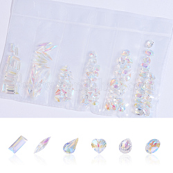 Pointed Back Resin Rhinestone Cabochons, Nail Art Decoration Accessories, Teardrop & Trapezoid & Heart & Oval & Horse Eye, Clear AB, 5~11x3~5x2~3mm, 120pcs/bag