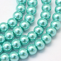 Cottura dipinto di perle di vetro perlato fili di perline rotondo, turchese, 6~7mm, Foro: 1 mm, circa 145pcs/filo, 31.4 pollice