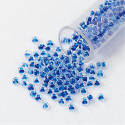 11/0 runde Glasperlen der Klasse a, transparente Innenfarben, Blau, 2.3x1.5 mm, Bohrung: 1 mm, ca. 48500 Stk. / Pfund
