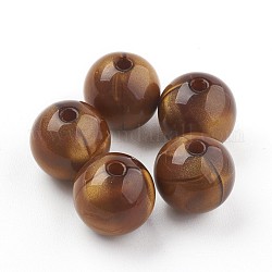 Perles acryliques, perles d'imitation oeil de tigre, ronde, selle marron, 9~9.5mm, Trou: 2mm, environ 950 pcs/500 g