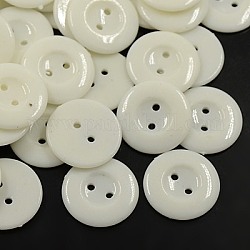 服装デザイン用アクリル縫い付け用ボタン  プラスチックシャツのボタン  2穴  染め  フラットラウンド  ホワイト  18x2.5mm  穴：2mm