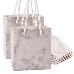 Marble Pattern Paper Gift Shopping Bags, with Handle, for Wedding Birthday Baby Shower Recycled Bag, Rectangle, White, 12x11x1cm, 20pcs/set