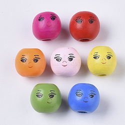 Spray Painted Natural Wood Beads, Round with Face, Mixed Color, 13.5x13mm, Hole: 4mm, about 590pcs/500g