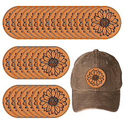 Imitation Leather Clothing Label Tags, Round with Sunflower, Sandy Brown, 75x1.2mm, 25pcs/set