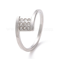 Crystal Rhinestone Square Finger Ring, 304 Stainless Steel Jewelry for Women, Stainless Steel Color, US Size 7(17.3mm)