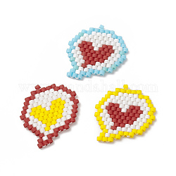 3 pièces 3 couleurs faites à la main miyuki japonais métier à tisser motif perles de rocaille, pendentifs motif coeur, couleur mixte, 20x19x1.8mm, Trou: 0.7mm, 1 pc / couleur