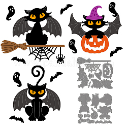 Halloween Kohlenstoffstahl Schneidwerkzeuge Schablonen, für diy scrapbooking, Fotoalbum, dekorative Prägepapierkarte, Edelstahl Farbe, Katzenform, 105~111x93~99x0.8 mm, 2 Stück / Set