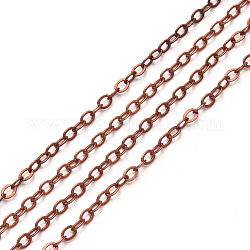 Cadenas de cable de latón, soldada, con carrete, Plano Oval, cobre rojo, 2.2x1.9x0.3mm, apto para anillos de salto de 0.6x4 mm, aproximadamente 32.8 pie (10 m) / rollo