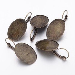 Fil d'oreille en laiton de style français bronze antique bricolage adapté aux cabochons, taille:  Largeur environ 19mm, Longueur 38mm, Diamètre du plateau: 18x25 mm
