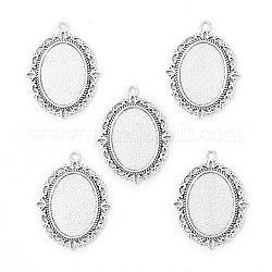 Tibetan Style Antique Silver Alloy Flat Oval Pendant Cabochon Settings, Cadmium Free & Lead Free, Antique Silver, Tray: 25x18mm, 40x30x2mm, Hole: 2mm, about 213pcs/1000g
