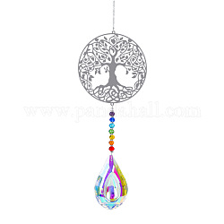 Decorazioni pendenti grandi in metallo, acchiappasole appesi, Chakra tema k9 cristallo, piatta e rotonda con l'albero della vita, colorato, 49cm