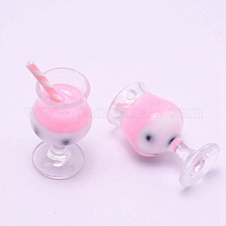 Colgantes de la resina, alimento de imitación, copa con té de burbujas/té con leche boba, rosa, 31~38x16mm, agujero: 1.8 mm