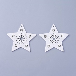 Подвески из тополя, окрашенные, звезда, белые, 64x66x3 мм, отверстие : 2.5 мм