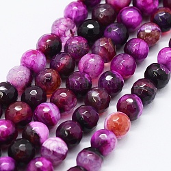Facettierte natürliche Achat Perlen Stränge, gefärbt und erhitzt, Runde, Magenta, 6 mm, Bohrung: 0.5 mm, ca. 63 Stk. / Strang, 14.4 Zoll (36.5 cm)