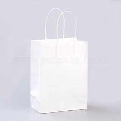 Bolsas de papel kraft de color puro, bolsas de regalo, bolsas de compra, con asas de hilo de papel, Rectángulo, blanco, 15x11x6 cm