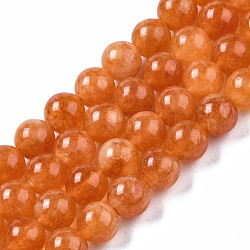 Chapelets de perles de quartz naturel, teinte, ronde, orange foncé, 8mm, Trou: 1~1.2mm, Environ 45~46 pcs/chapelet, 14.76 pouce (37.5 cm)