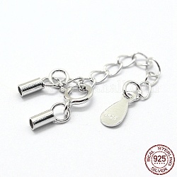 925 серебряный шнур с родиевым покрытием, концы шнура из стерлингового серебра, с наполнителем или цепей, подвески в форме слезы и застежки на пружинных кольцах, платина, 46 мм