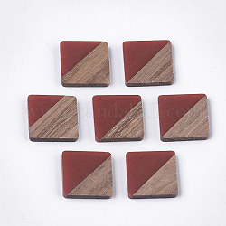 Cabochons en bois de résine et de noyer, carrée, brun, 20x20x3.5mm