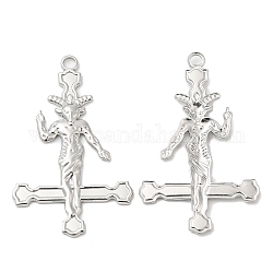 304 Stainless Steel Pendants, Cross with Baphomet Charm, Stainless Steel Color, 43x27x2mm, Hole: 3mm