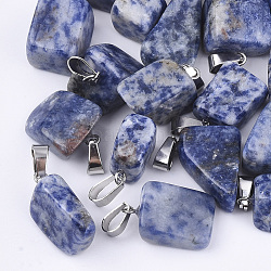 Pendentifs en pierre avec spot bleu naturelle, avec cliquet en acier inoxydable, pépites, 15~35x10~20x5~15mm, Trou: 3x7.5mm