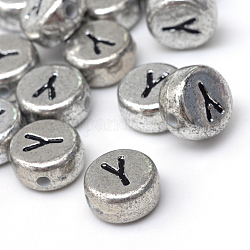 Perline acriliche placcate con foro orizzontale, rotondo e piatto, letter.y, 7x4mm, Foro: 1.3 mm, circa 3600pcs/500g