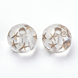 Perline acrilico placcato, metallo allacciati, rotonda con stella, chiaro, 9.5x9mm, Foro: 2 mm