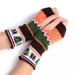 アクリル繊維糸編み指なし手袋  クリスマス ツリー 模様冬暖かい手袋親指穴付き  ココナッツブラウン  205x80mm