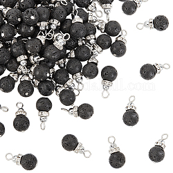 OLYCRAFT 80 Pcs 8.5~9mm Natural Lava Beads Pendants Round Volcanic Lava Gemstone Charms Undyed Black Chakra Beads Findings with Crystal Rhinestones for Bracelets Necklace DIY Jewelry Making