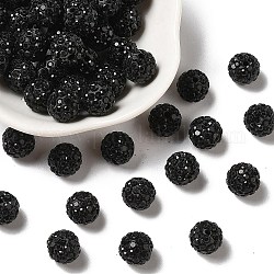 Perles de boule pavé disco , Perles de strass en argile polymère, ronde, jet, pp13 (1.9~2mm), 6 rangs de strass, 10mm, Trou: 1.5mm