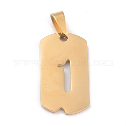 Ion Plating(IP) 304 Stainless Steel Pendants, Manual Polishing, Rectangle with Number, Golden, Num.1, 27.5x14.5x1.5mm, Hole: 3.5mm