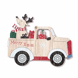 Große anhänger aus weihnachtsspray lackiertem holz, Auto mit Rentier/Hirsch, Farbig, 86x108x3 mm, Bohrung: 3 mm