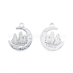 201 Stainless Steel Pendants, Moon with Tree, Stainless Steel Color, 23.5x20x2mm, Hole: 2mm
