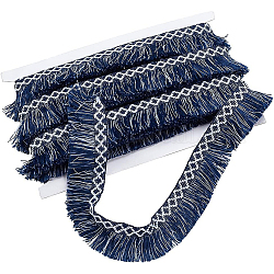 Zweifarbiges Polyester-Quastenband im Ethno-Stil, Rautenmuster, weiß, Mitternachtsblau, 1-3/8 Zoll (35x0,9 mm)