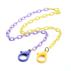 Персонализированные двухцветные ожерелья-цепочки из абс-пластика, цепочки для очков, цепочки для сумочек, с железными соединительными кольцами и пластиковыми застежками в виде когтей лобстера, желтый и сиреневый, 26.77~27.95 дюйм (68~71 см)
