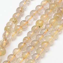 Natural Gold Rutilated Quartz Beads Strands, Grade AA, Round, Pale Goldenrod, 6mm, Hole: 1mm