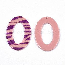 Непрозрачные печатные акриловые подвески, овальные, розовые, 43x29x2~3 мм, отверстие : 1.5 мм