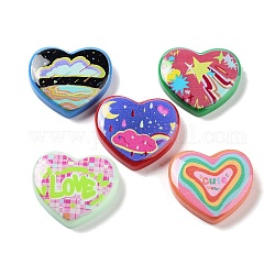 Opaque Resin Cabochons, Heart, Mixed Color, 21.5x24x5.5mm