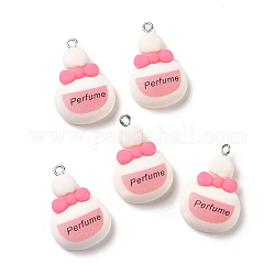 Opaque Resin Pendants, with Platinum Tone Iron Loops. Bottle with Word Perfume, White, 29x20x9mm, Hole: 2mm