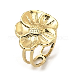 304 открытое кольцо из нержавеющей стали, цветок, реальный 18k позолоченный, размер США 6 1/2 (16.9 мм)