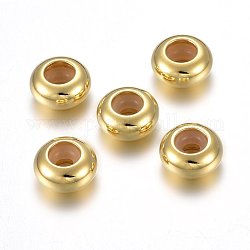Perles en 201 acier inoxydable, avec caoutchouc à l'intérieur, perles de curseur, perles de bouchage, rondelle, or, 8x4mm, Trou: 3.5mm, trou en caoutchouc: 2.2 mm