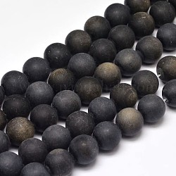 Bereift natürliche goldene Glanz Obsidian runden Perle Stränge, 12 mm, Bohrung: 1 mm, ca. 31 Stk. / Strang, 15 Zoll