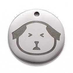 Edelstahl-Anhänger, manuelles Polieren, flach rund mit Hund, Edelstahl Farbe, 20x1.4 mm, Bohrung: 1.6 mm