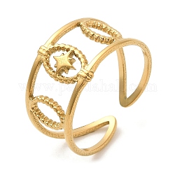 304 anillo hueco abierto de acero inoxidable para mujer., oval con estrella, real 18k chapado en oro, nosotros tamaño 7 (17.3 mm)