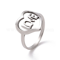 201 Edelstahlherz mit Wortliebes-Fingerring, hohler breiter Ring für den Valentinstag, Edelstahl Farbe, uns Größe 6 1/2 (16.9mm)