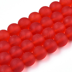 Fili di perline do vetro trasparente, smerigliato, tondo, rosso, 9.5~10mm, Foro: 1.5 mm, circa 41~42pcs/filo, 14.88~15.12 pollice (37.8~38.4 cm)